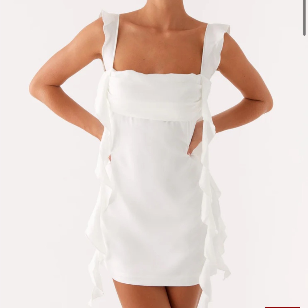 Peppermayo White Ruffle Strap Mini Dress